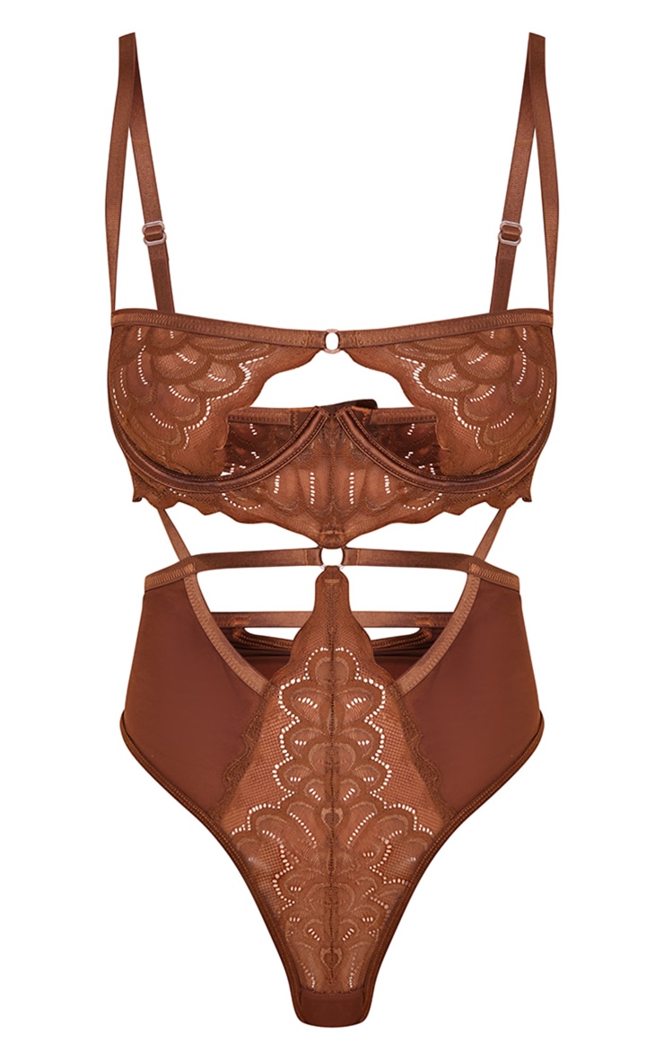 Chocolate Underwired Cut Out Lace Body image 1