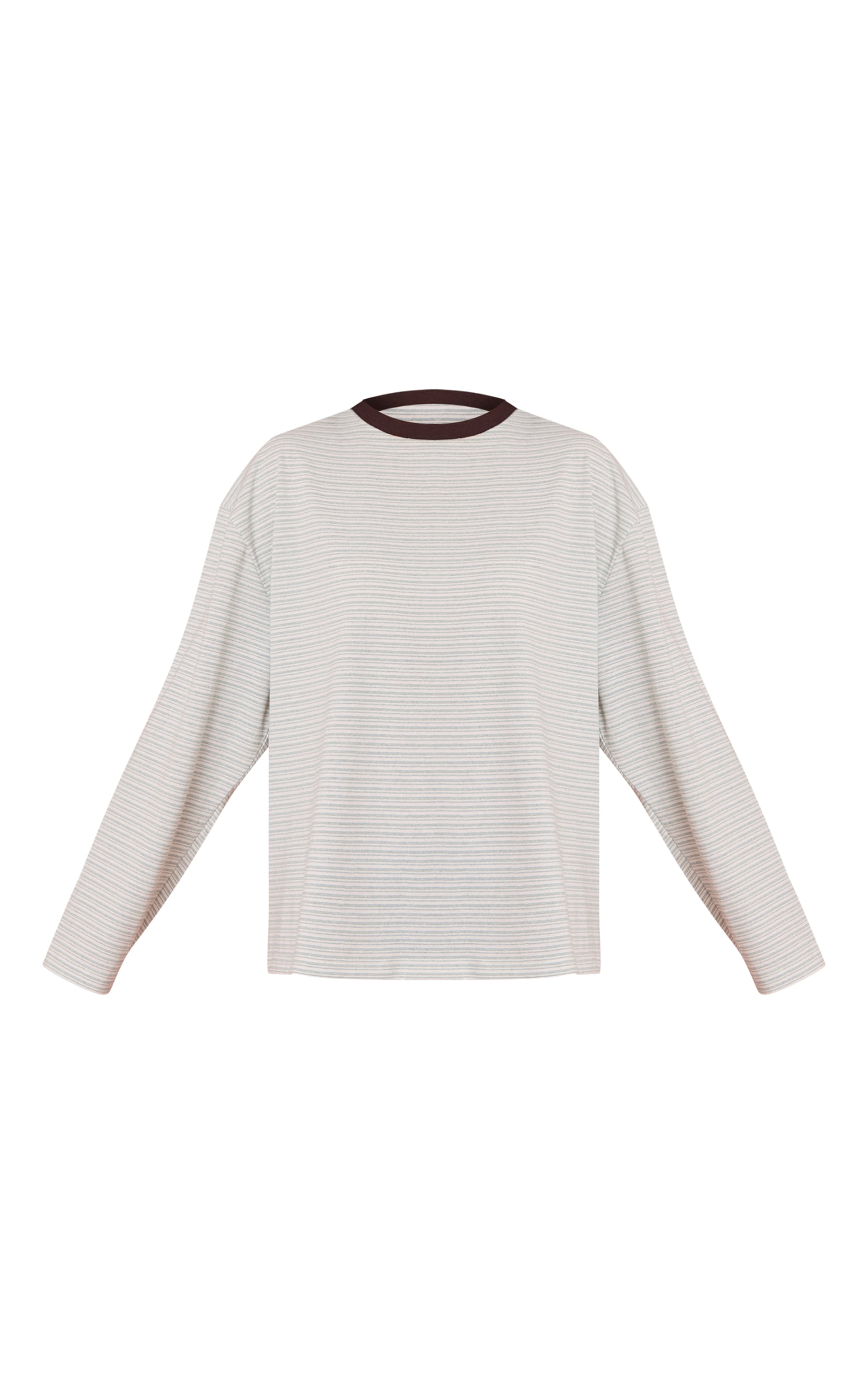 T-shirt en coton vert sauge rayé à épaules carrées et manches longues image 5