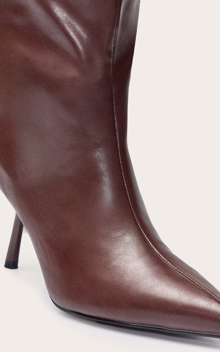 Chocolate PU Point Toe Stiletto Knee High Boots image 5