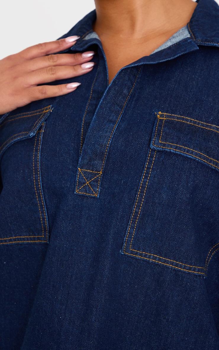 Plus Indigo Pocket Detail Open Long Sleeve Shirt image 4