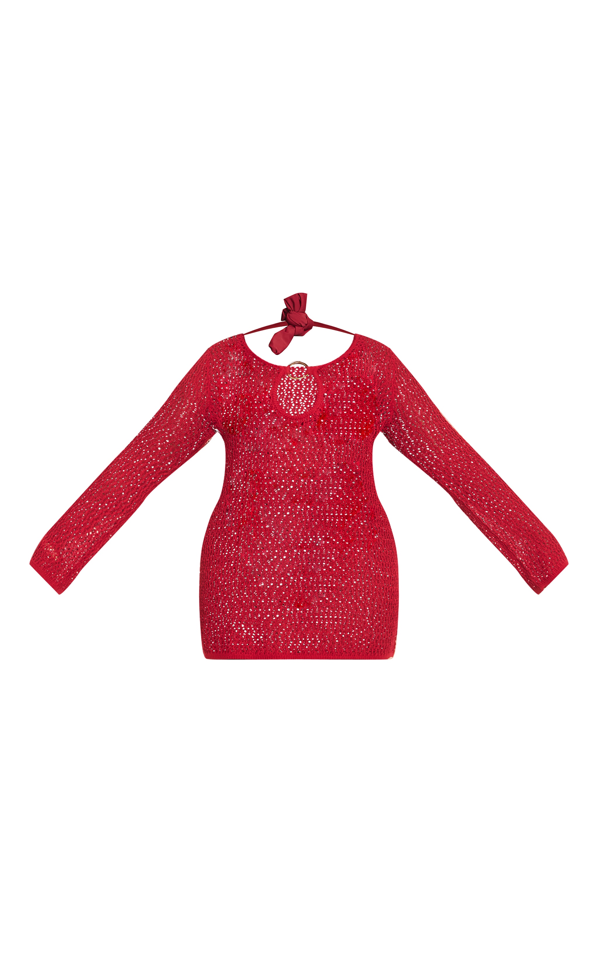 Plus Burgundy Crochet O Ring Mini Beach Dress image 5