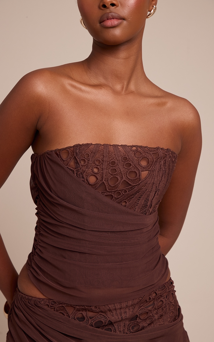 Brown Floral Lace Drape Detail Corset image 4