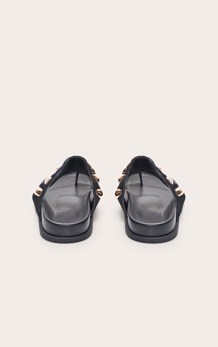 Black Toe Ring Gold Hardware Footbed Sandal image 3