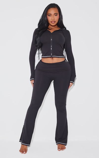 Shape Black Sculpted Contrast Stitch Foldover Waist Flare Pants
