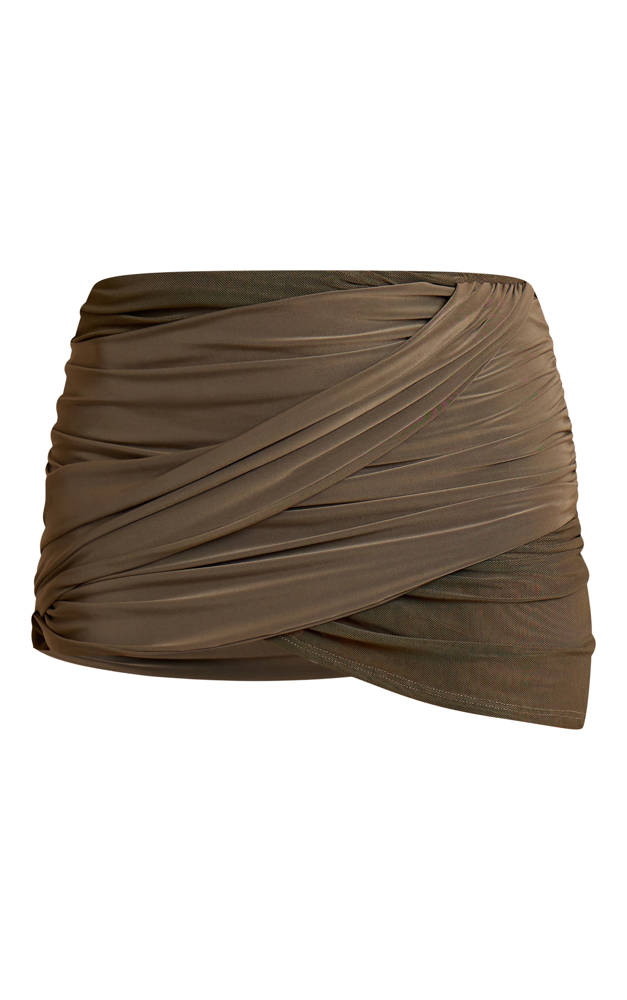 Dark Olive Mesh Double Layer Slinky Drape Mini Skirt image 6