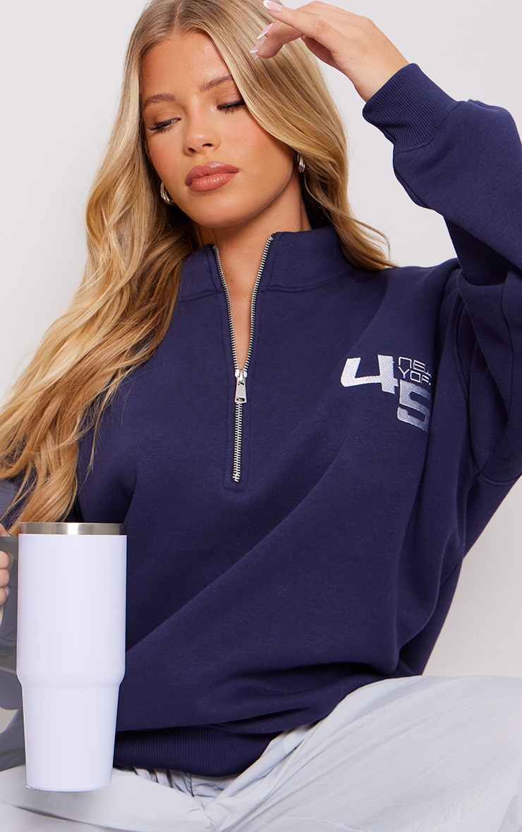 Navy New York 45 Embroidered Half Zip Sweatshirt image 4