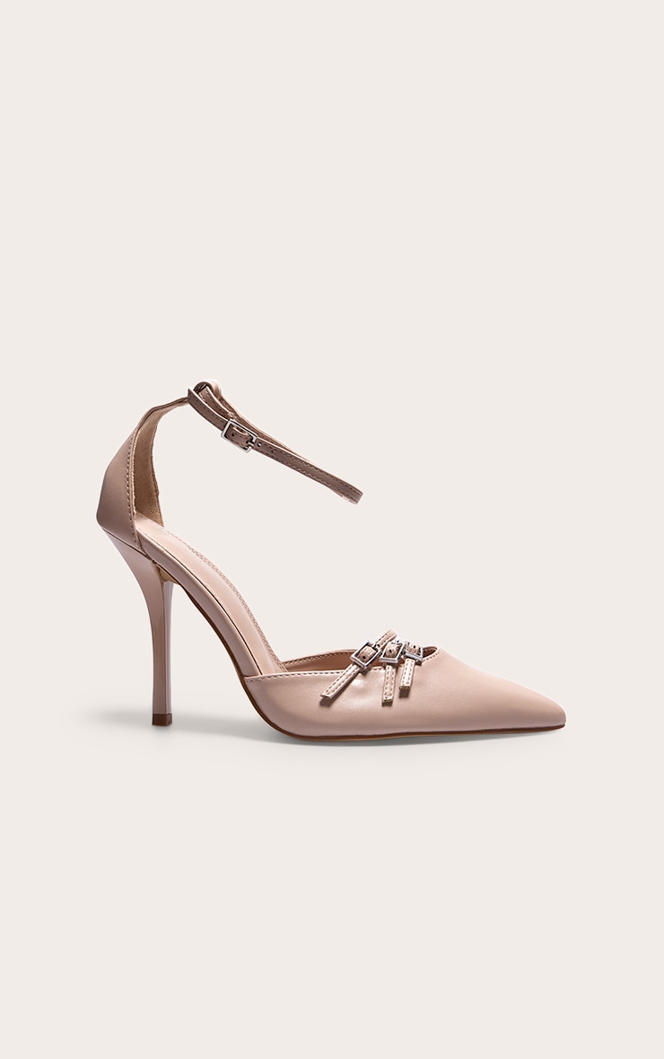 Cream Pu Point Toe Buckle Detail Court Heels Footwear PrettyLittleThing
