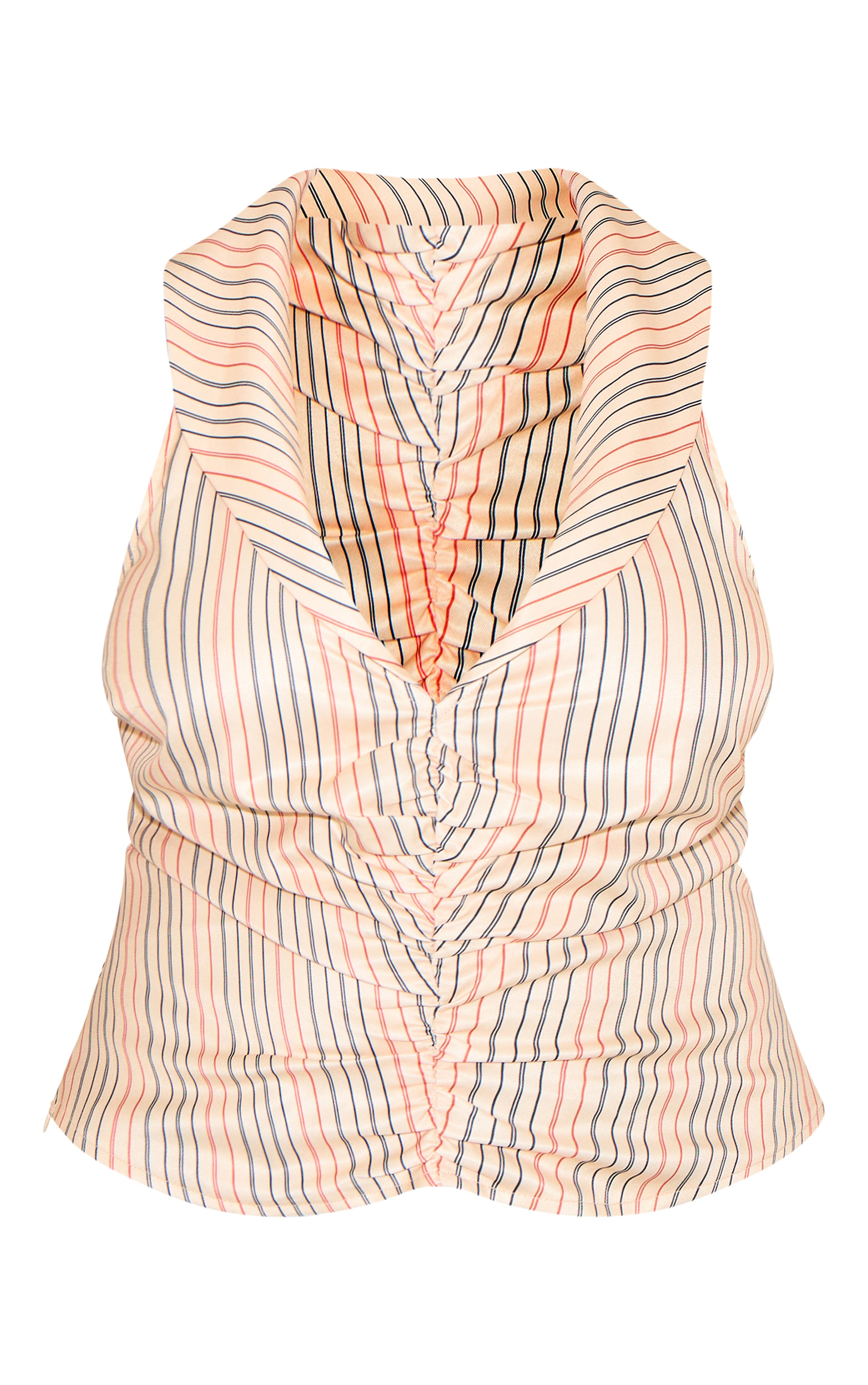 Plus Beige Stripe Ruched Plunge Sleeveless Top image 5