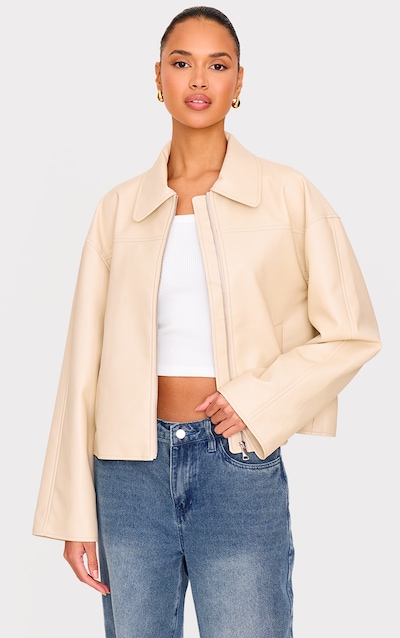 Cream Zip Through PU Jacket