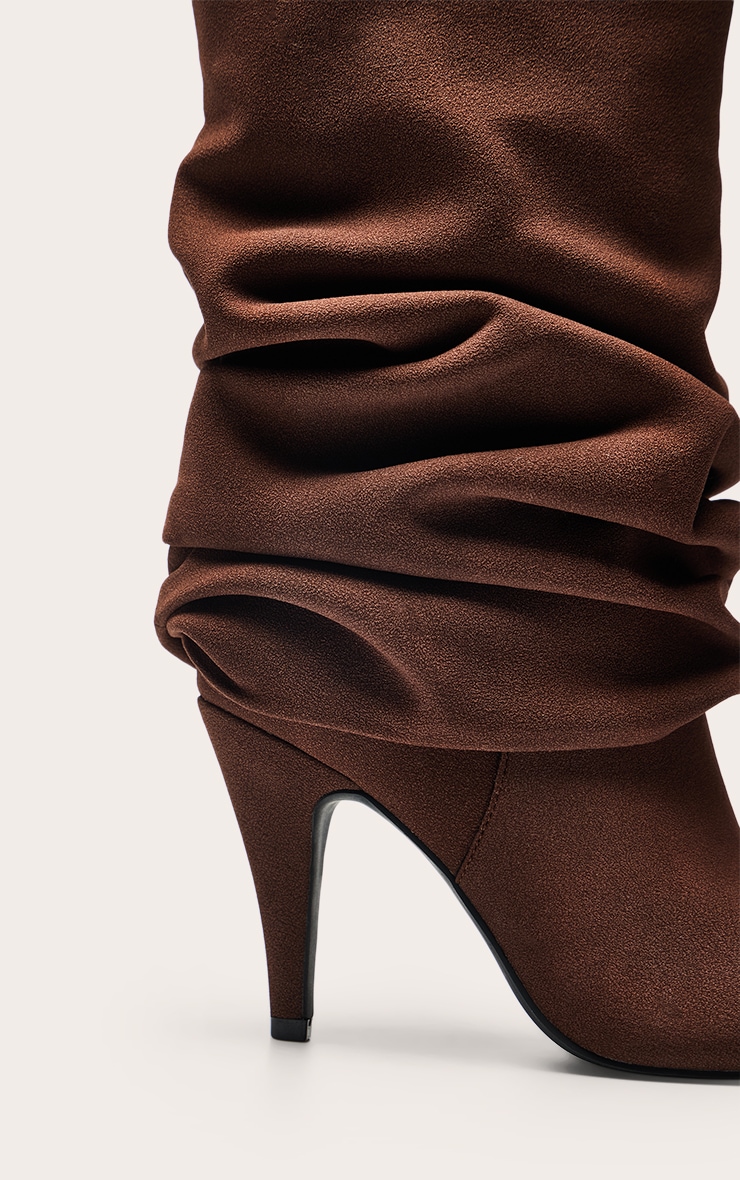 Chocolate Faux Suede Ruched Fold Over Ankle Boots image 5