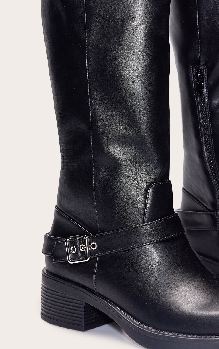 Black PU Buckle Detail Over The Knee Boots image 5