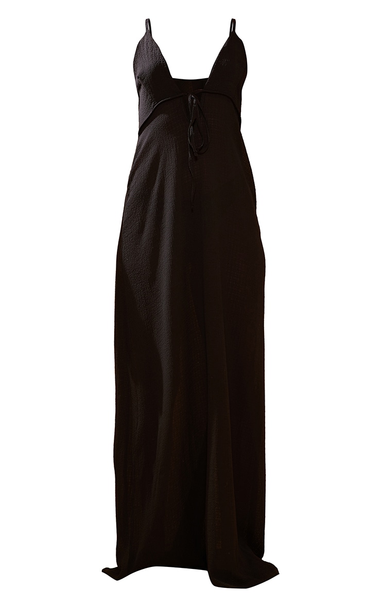 Black Crinkle Tie Maxi Beach Dress image 5