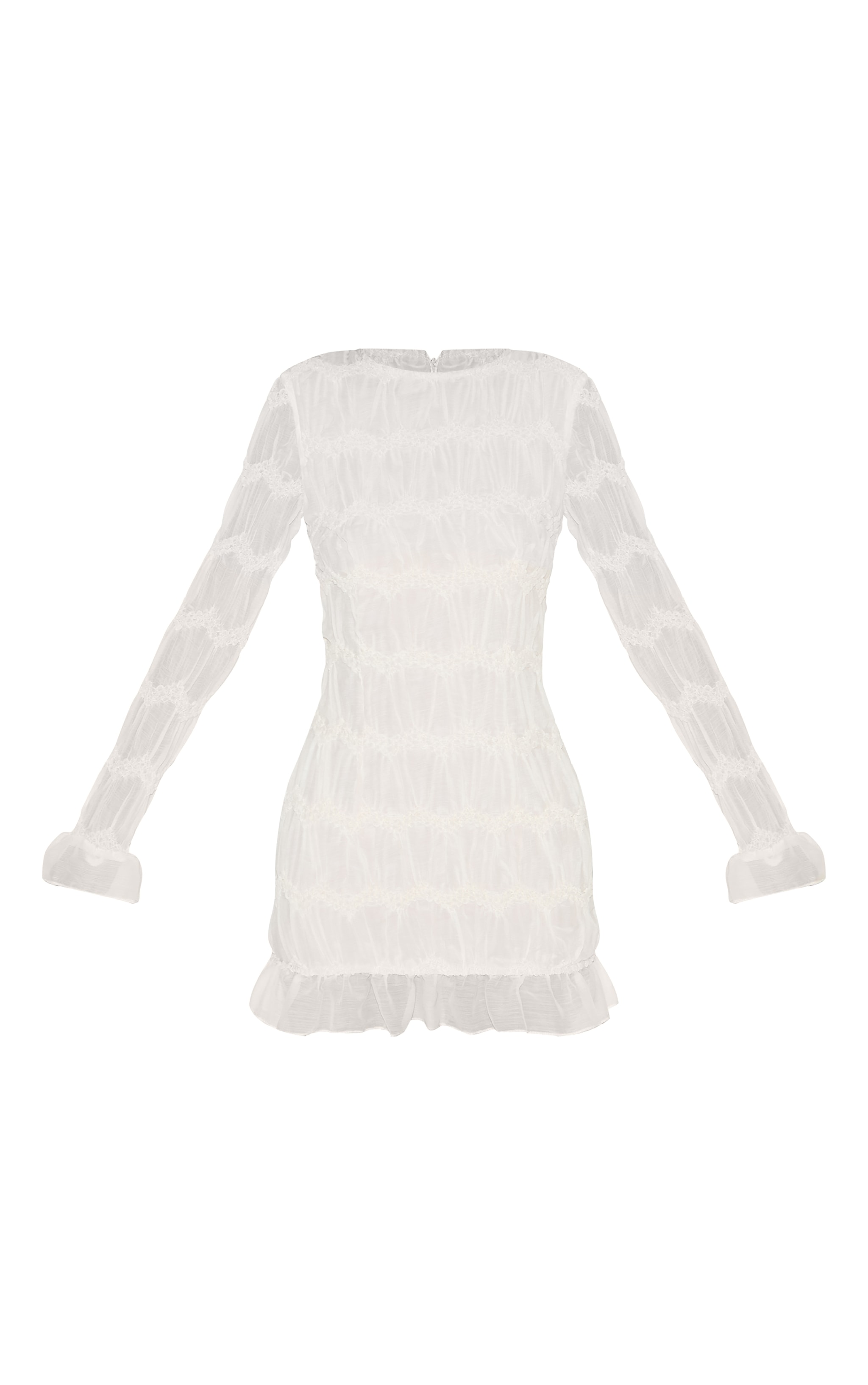 Almond Textured Long Sleeve Boat Neck Mini Dress image 5