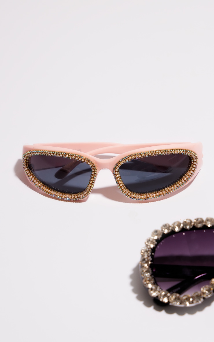 Pink Diamante Sporty Visor Sunglasses image 3