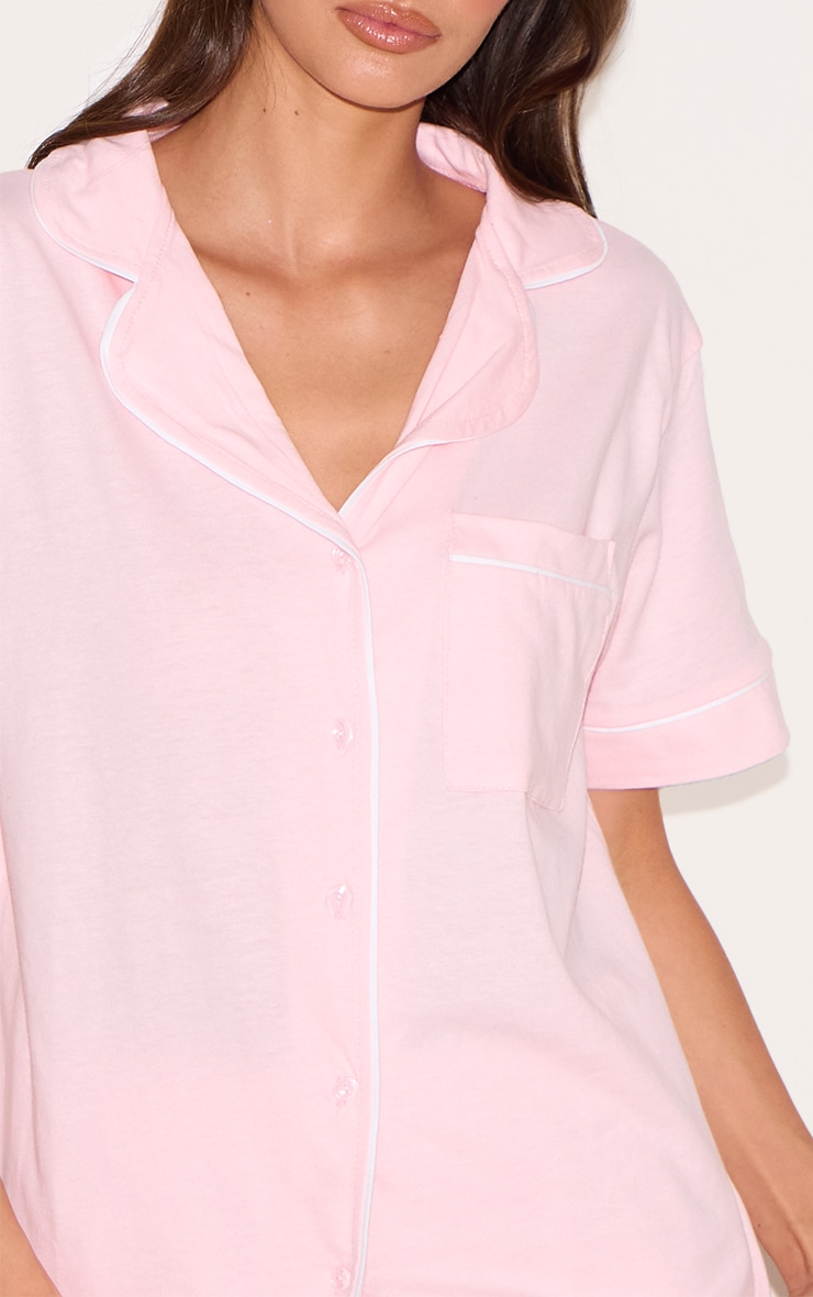 Pink Jersey Piping Short Pj Set image 4