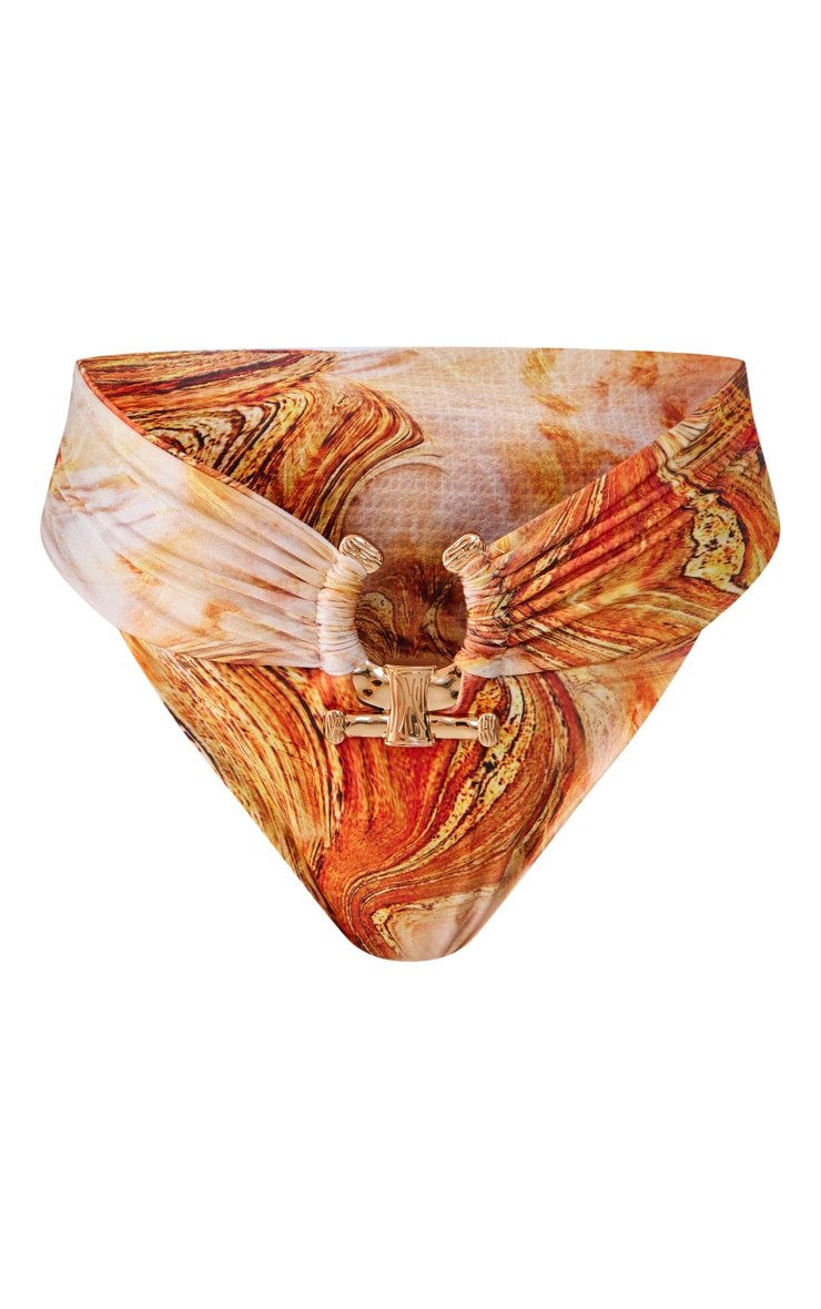 Orange Print Hammered Trim Bikini Bottoms image 5