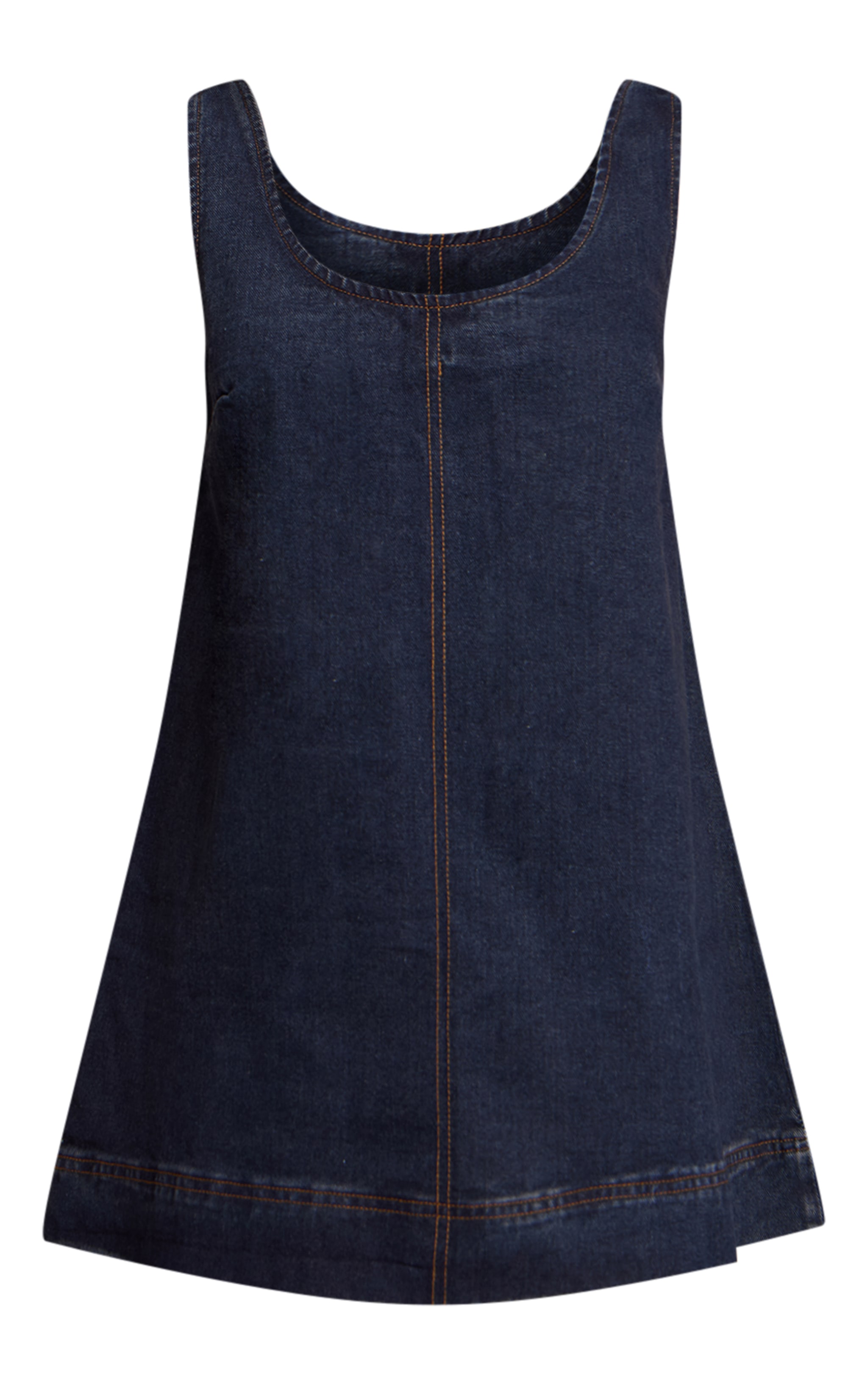 Petite Mini robe trapèze en jean indigo sans manches image 5