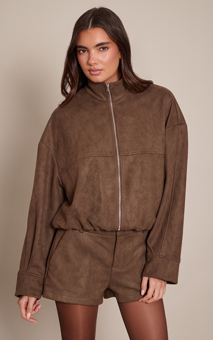 Chocolate Faux Suede Tailored Shorts image 4