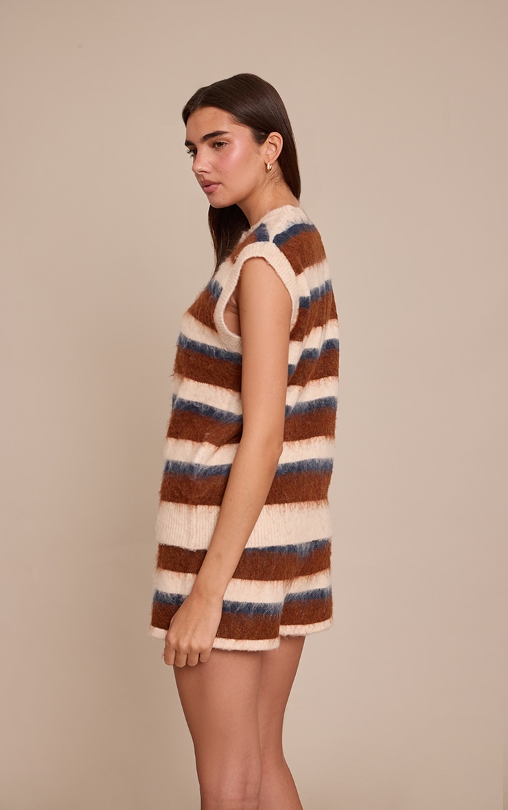 Brown Striped Brushed Aurora Knitted Shorts  image 3