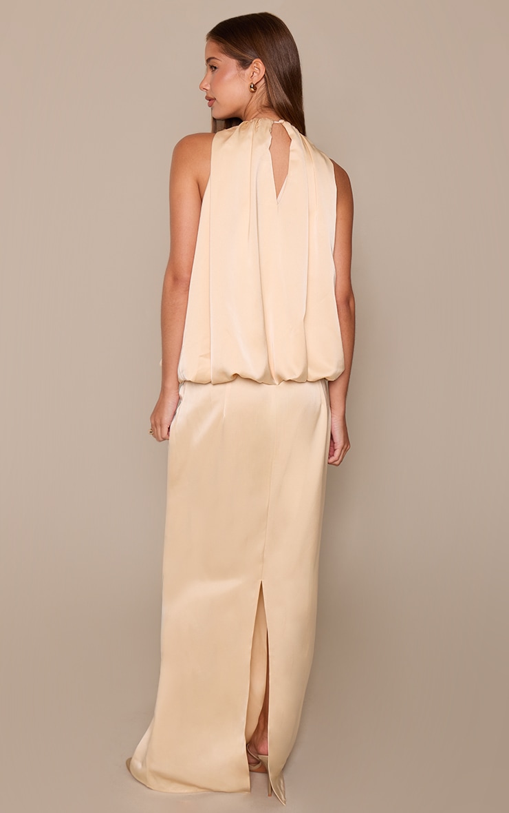 Lemon Satin Ruched Bodice Trim Detail Maxi Dress image 2