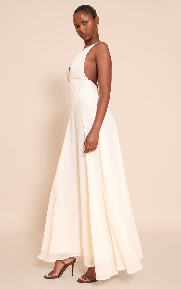 White Plunge Textured Detail Maxi Dress image 3