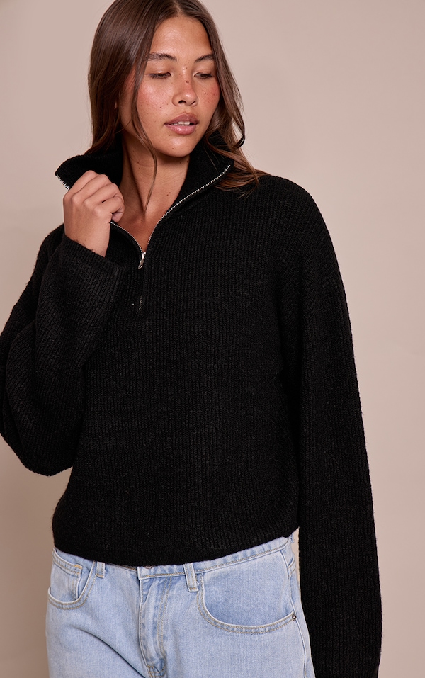 Black Half Zip Soft Knit Jumper