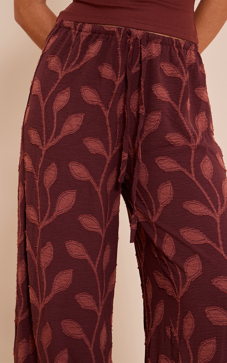 Chocolate Textured Woven Drawstring Waist Straight Leg Pants image 4