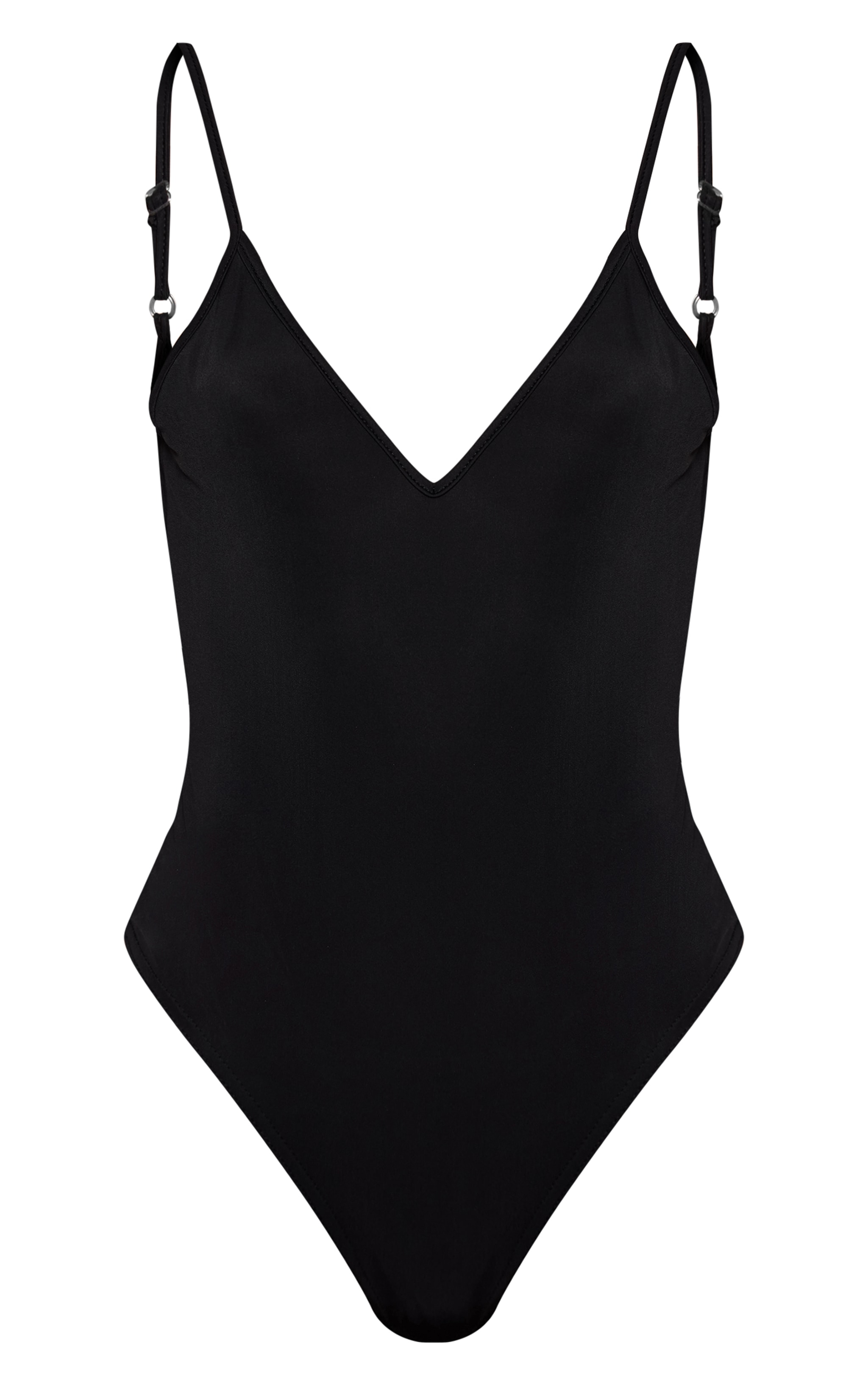 Black V Neck Strappy Matte Sculpt Bodysuit image 5