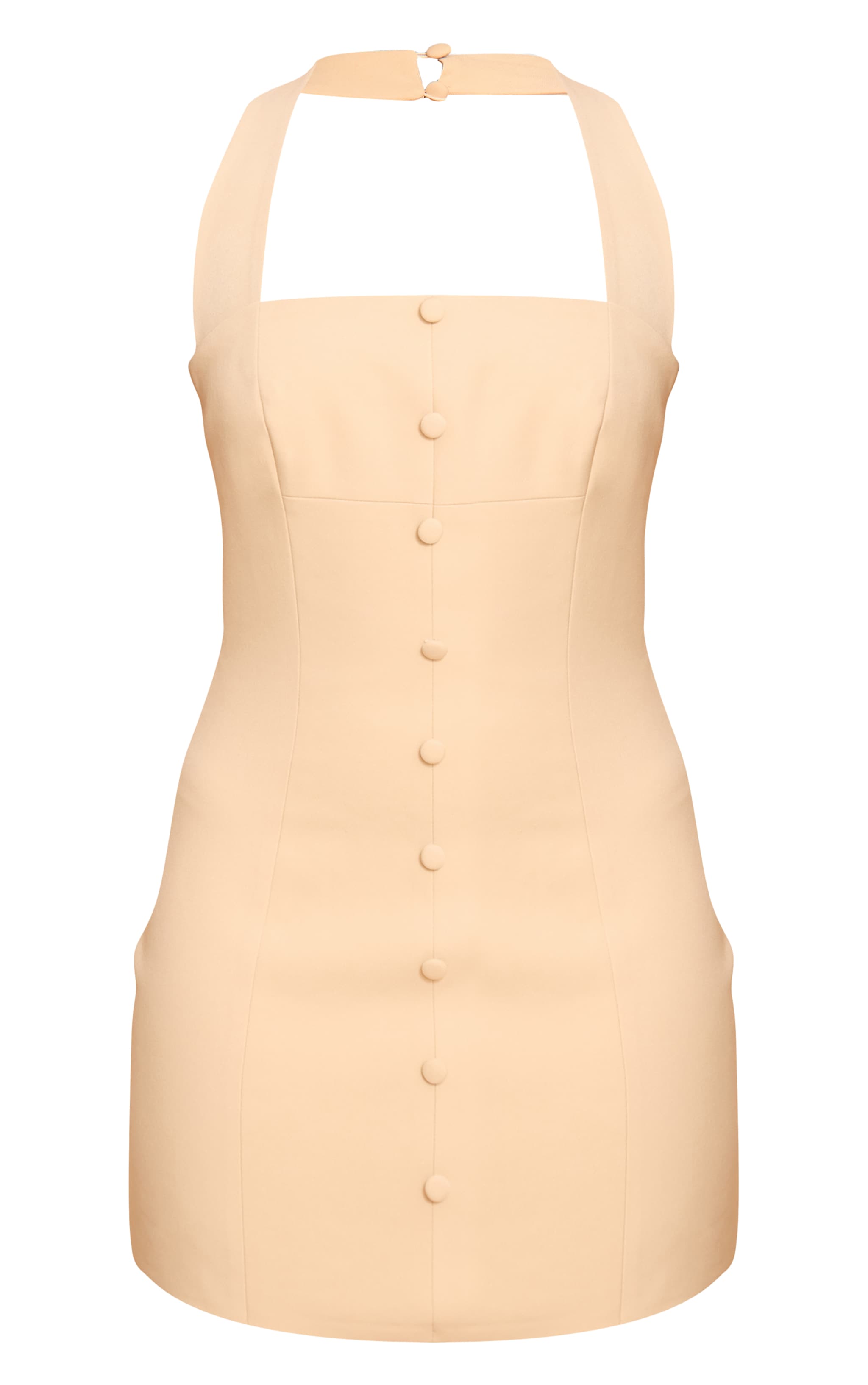 Almond Woven Halter Neck Button Detail Mini Dress image 5