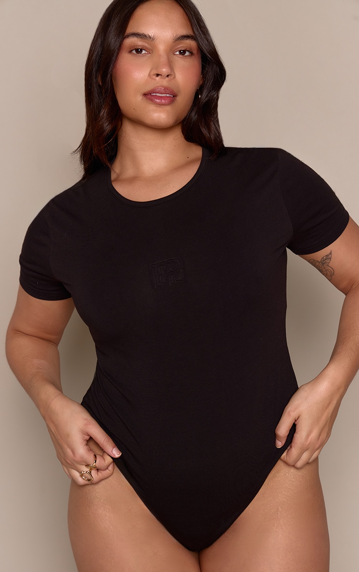 Plus Black Embossed Logo Short  Sleeve Bodysuit  image 2