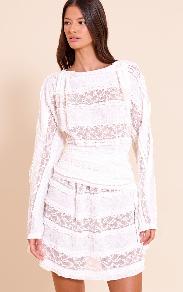 White lace Boat Neck Mini Shift Dress