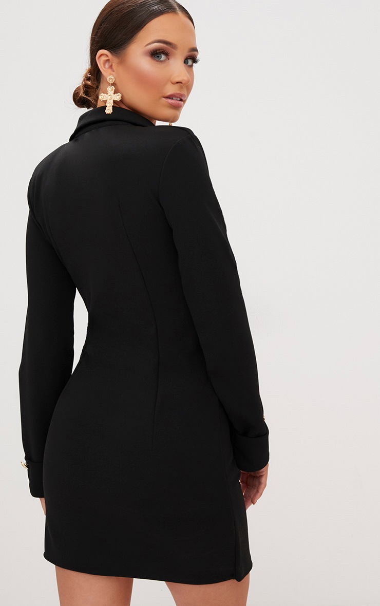 Black Gold Button Detail Blazer Dress | PrettyLittleThing