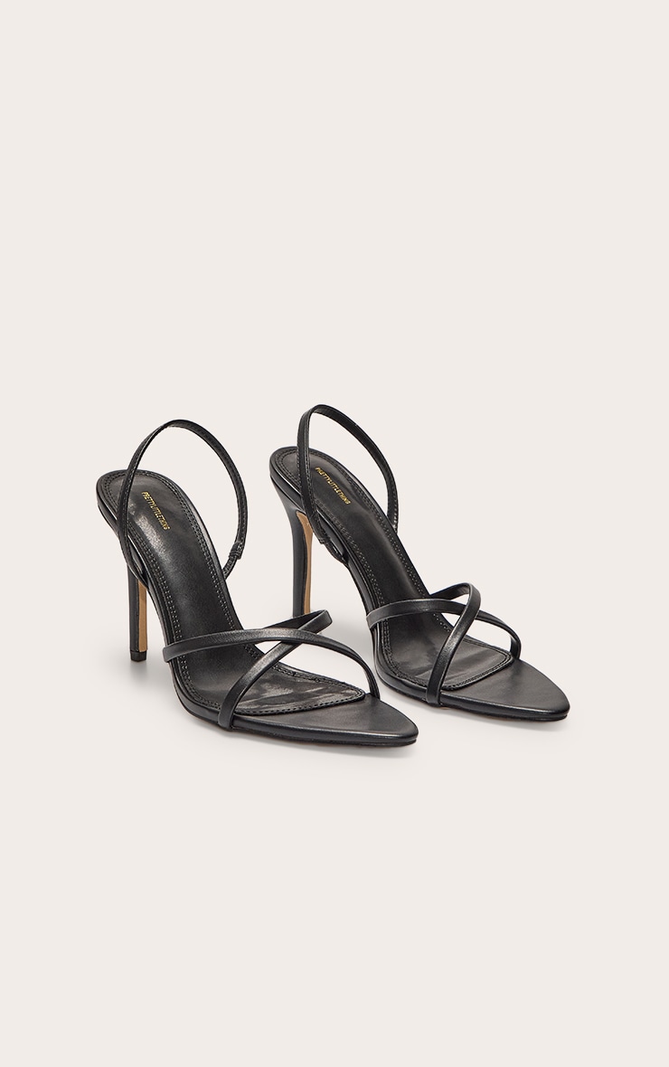 Black Pu Point Toe Sling Back High Stiletto Heel Sandals image 2