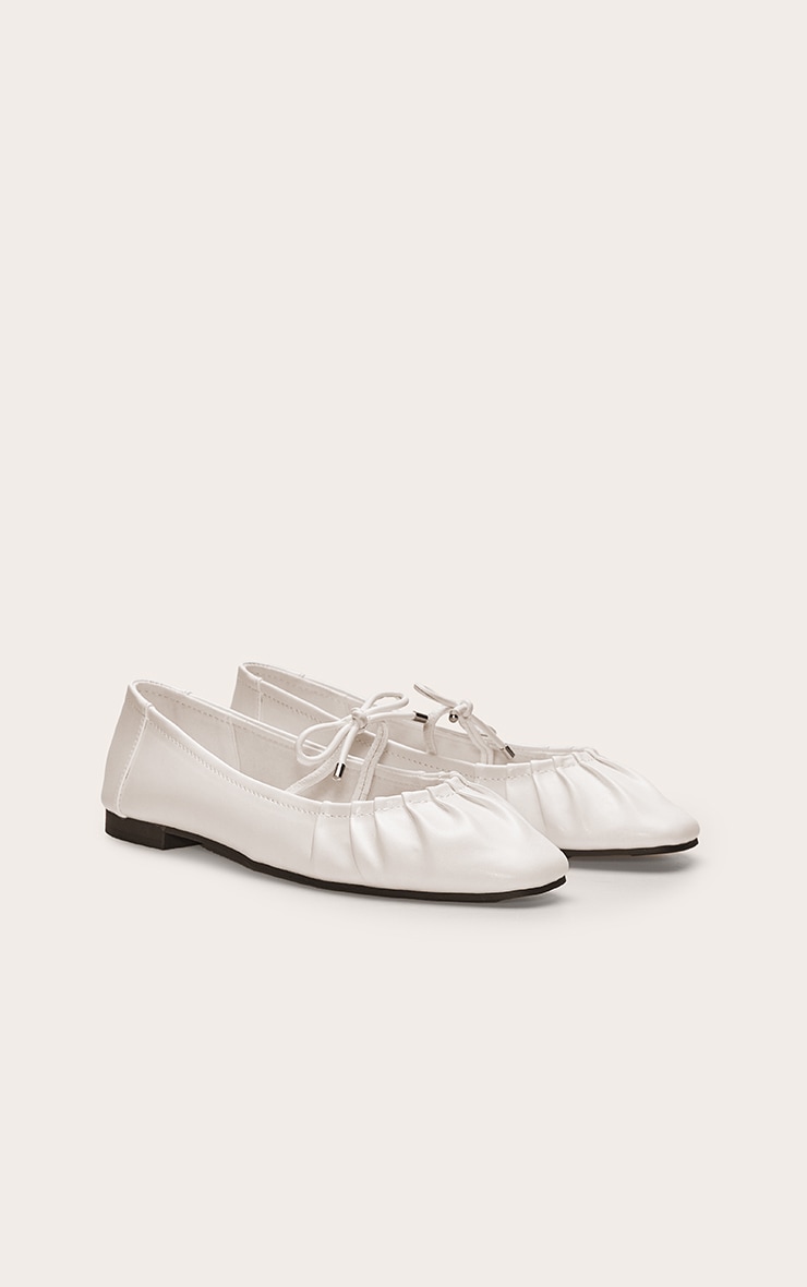 Cream Bow Ruched Ballet Flats image 3