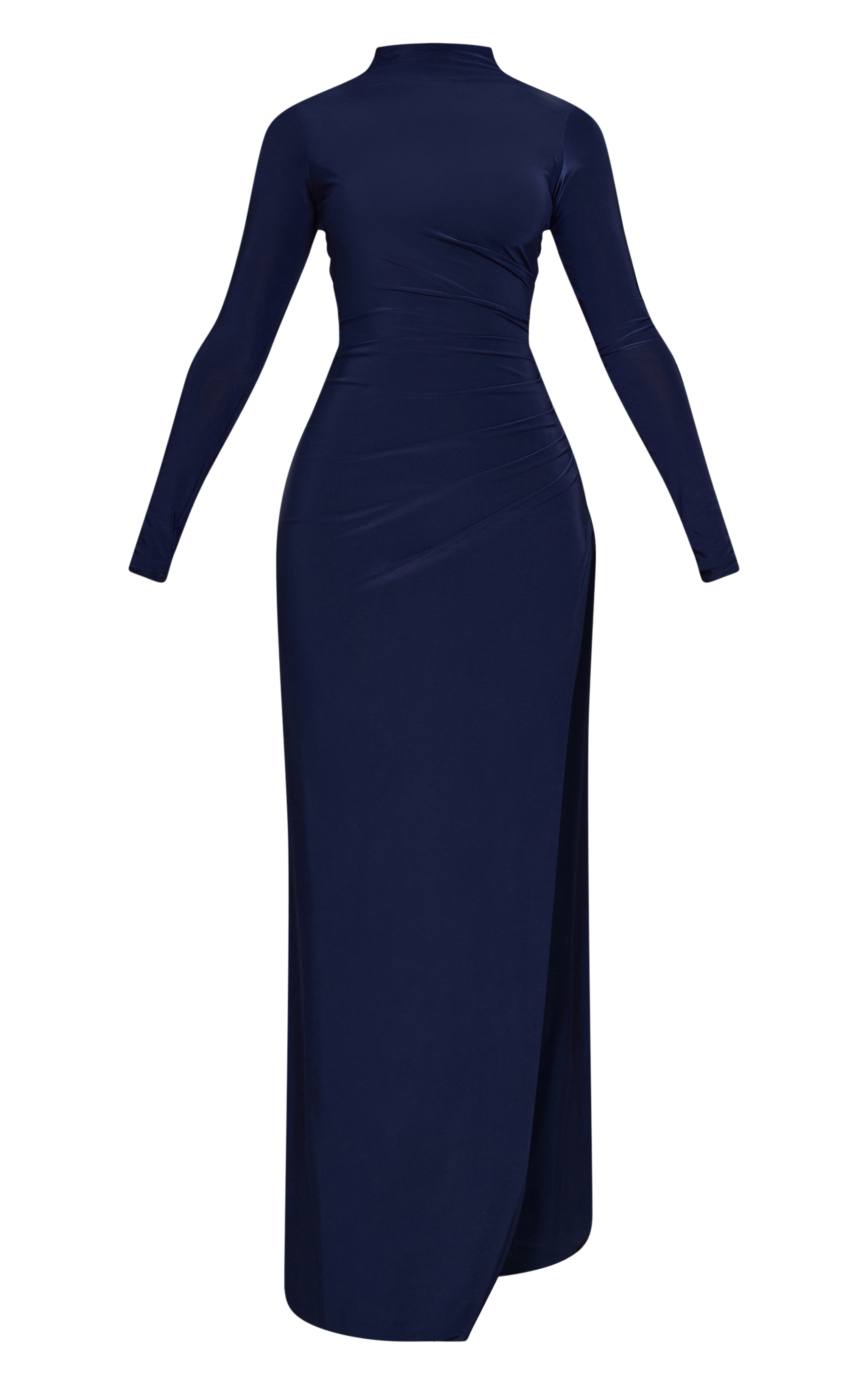 Petite Navy Double Layer Ruched High Neck Maxi Dress image 5