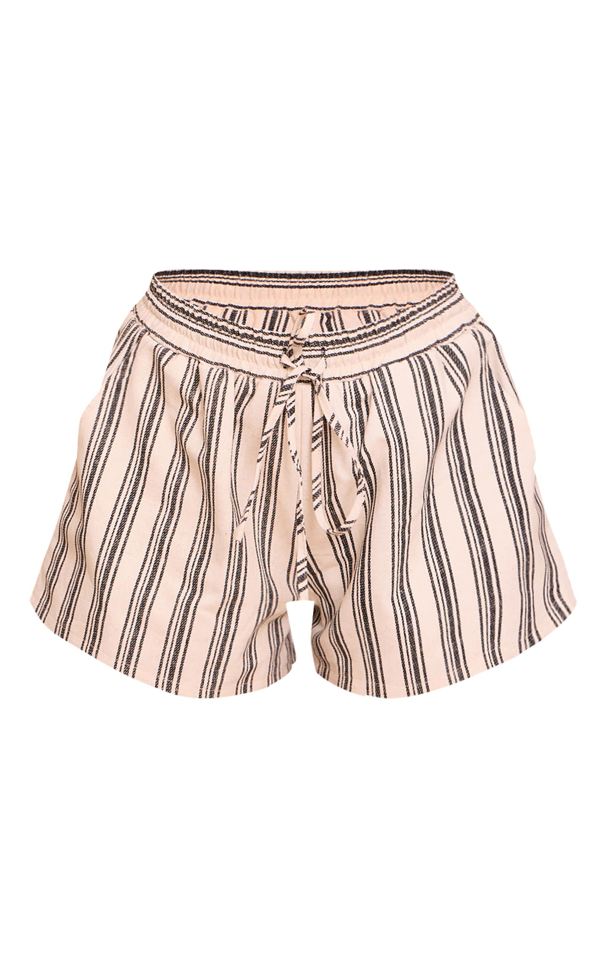 Natural Textured Stripe Drawstring Floaty Shorts image 6