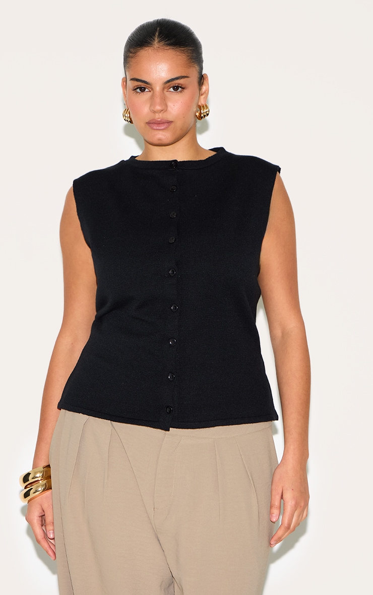 Plus Black Button Through Sleeveless Top image 1
