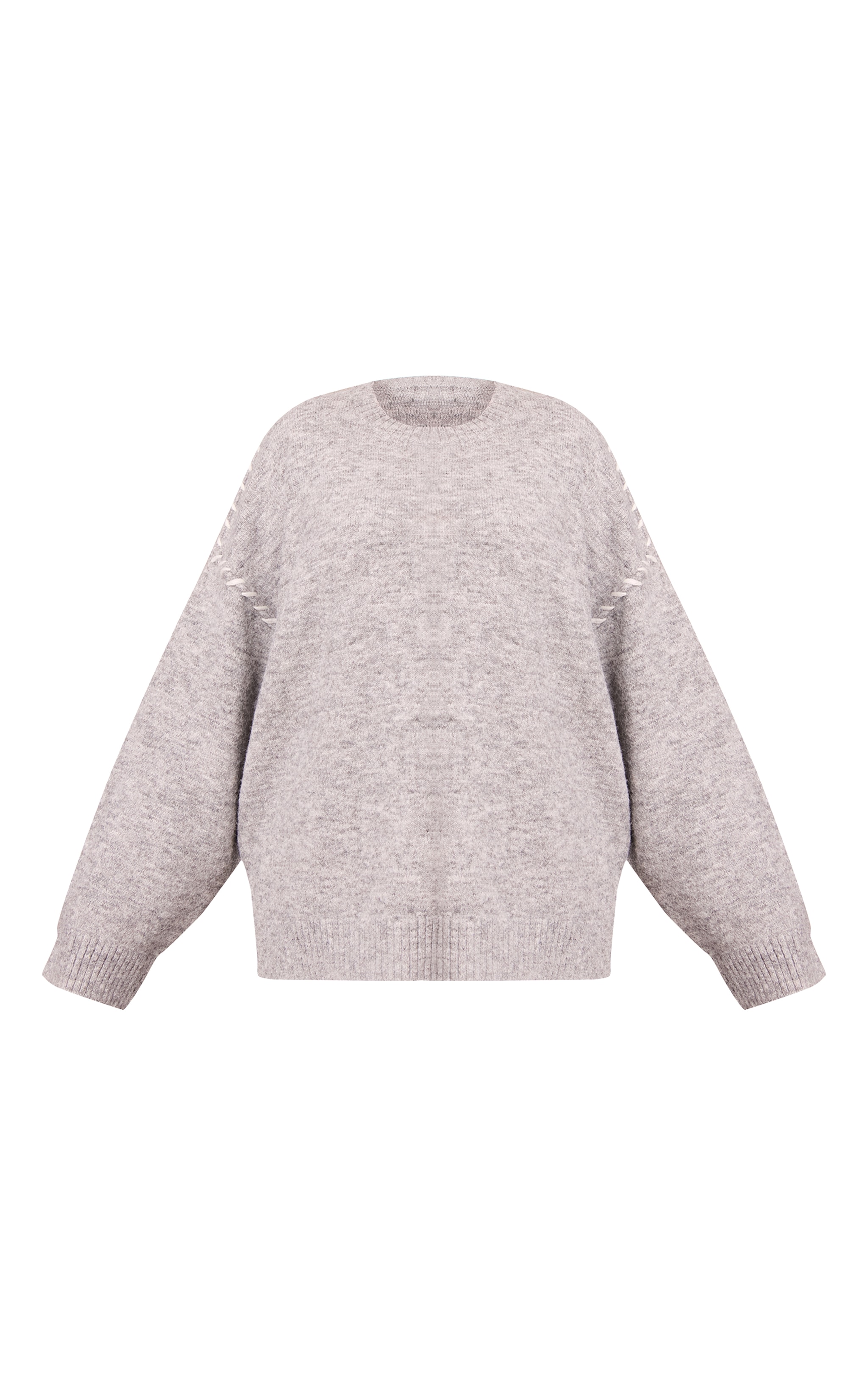 Plus Grey Blanket Stitch Knit Jumper image 5