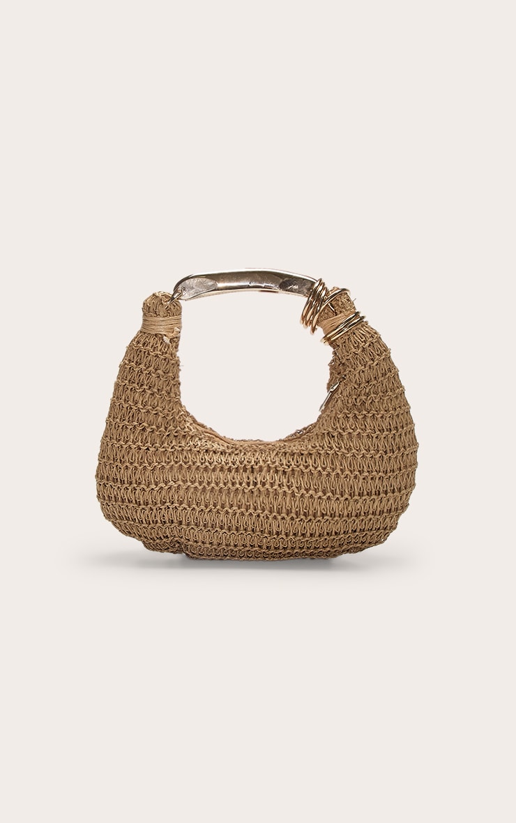 Gold Metal Handle Raffia Hand Bag image 4
