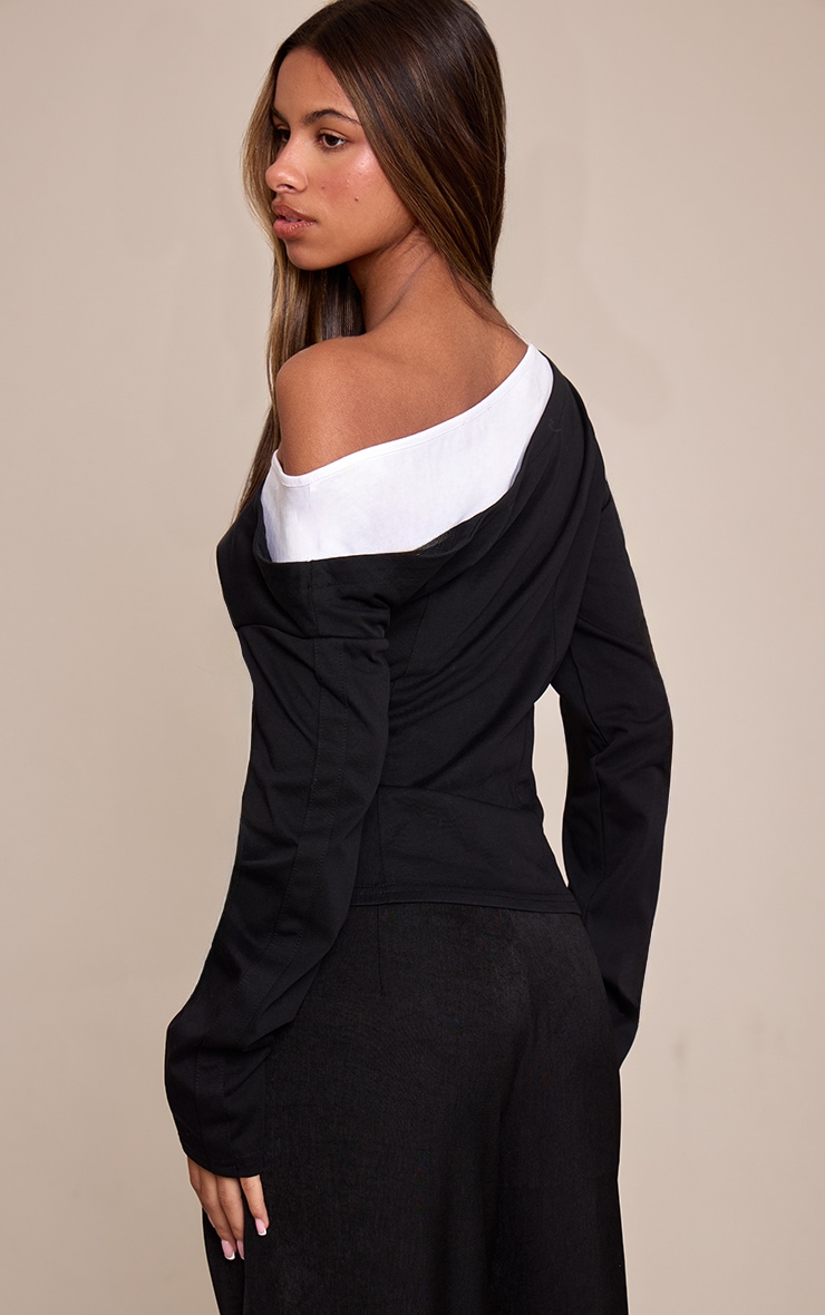 Petite Black Double Layer Asymmetric Detail Top image 2