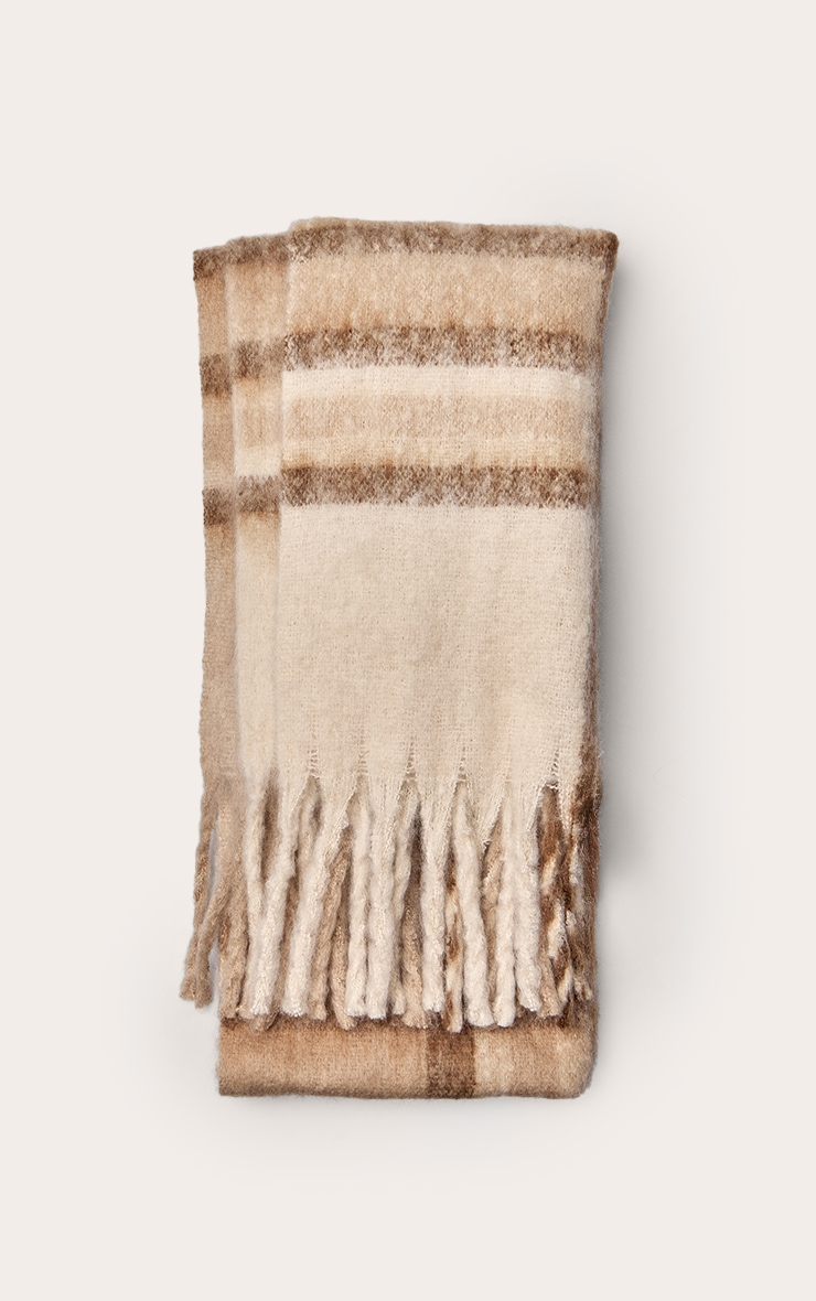 Beige Plaid Tassel Scarf image 2