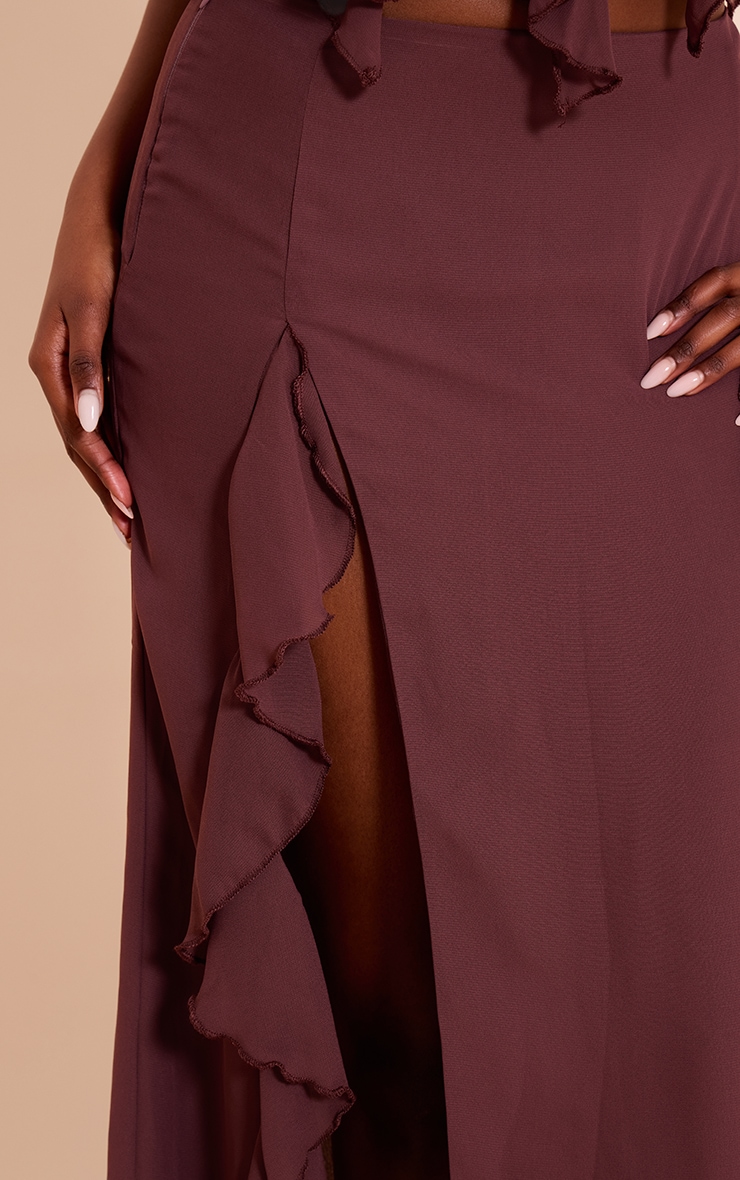 Plum Chiffon Frill Split Maxi Skirt image 4