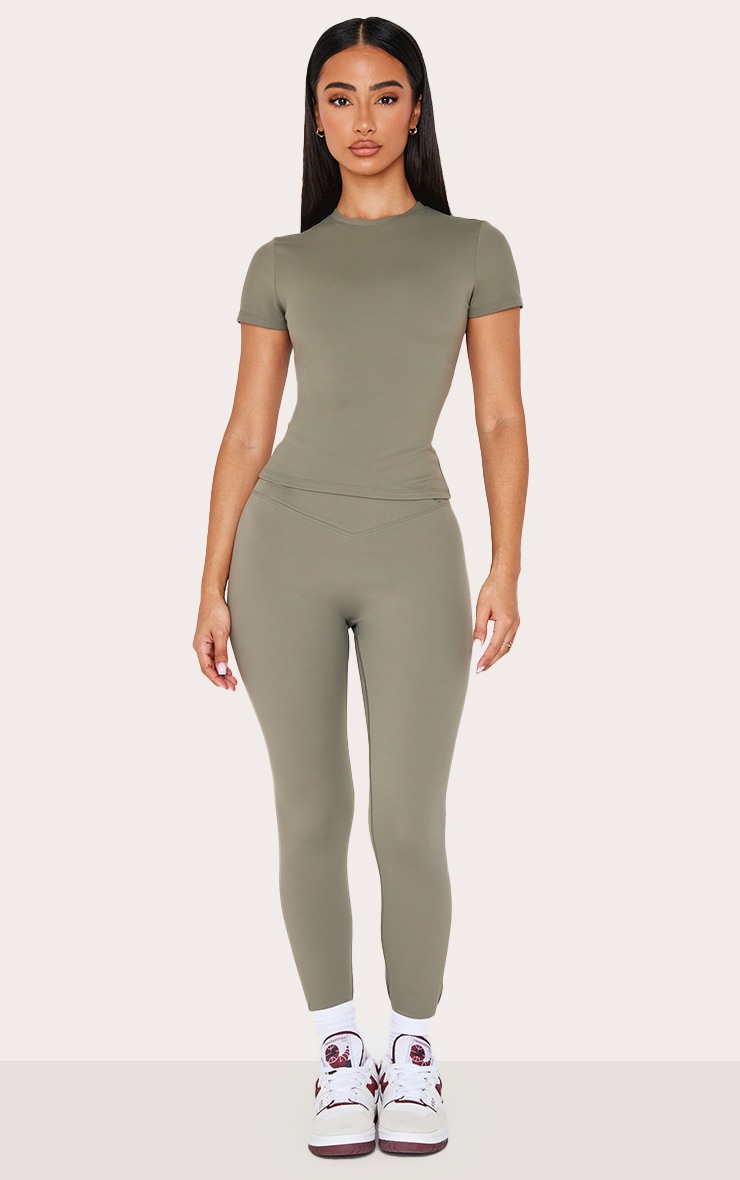 Petite Olive Sculpt Longline Short Sleeve Gym Top image 3
