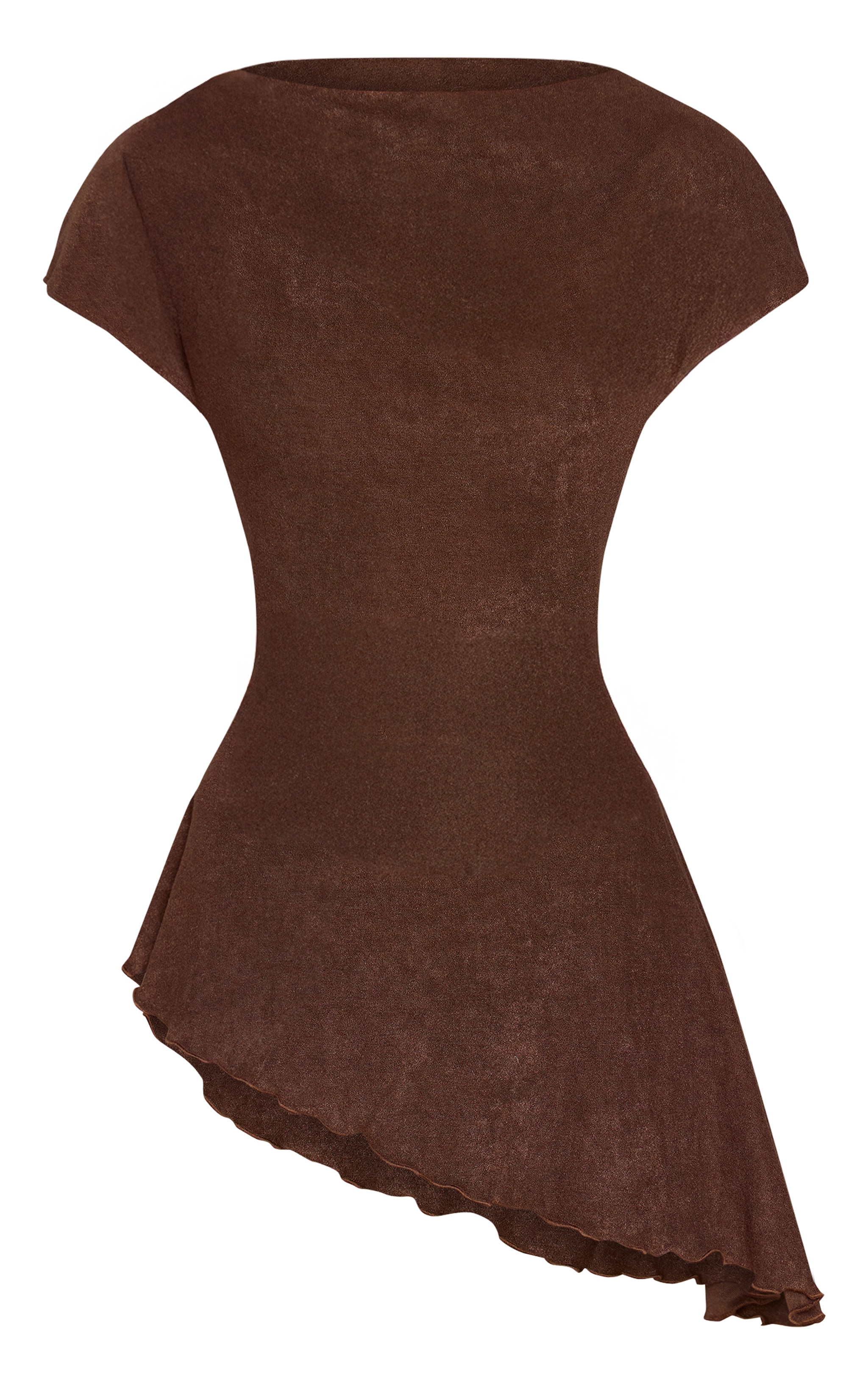 Chocolate Thick Brushed Jersey Aysemetric Long Top  image 5