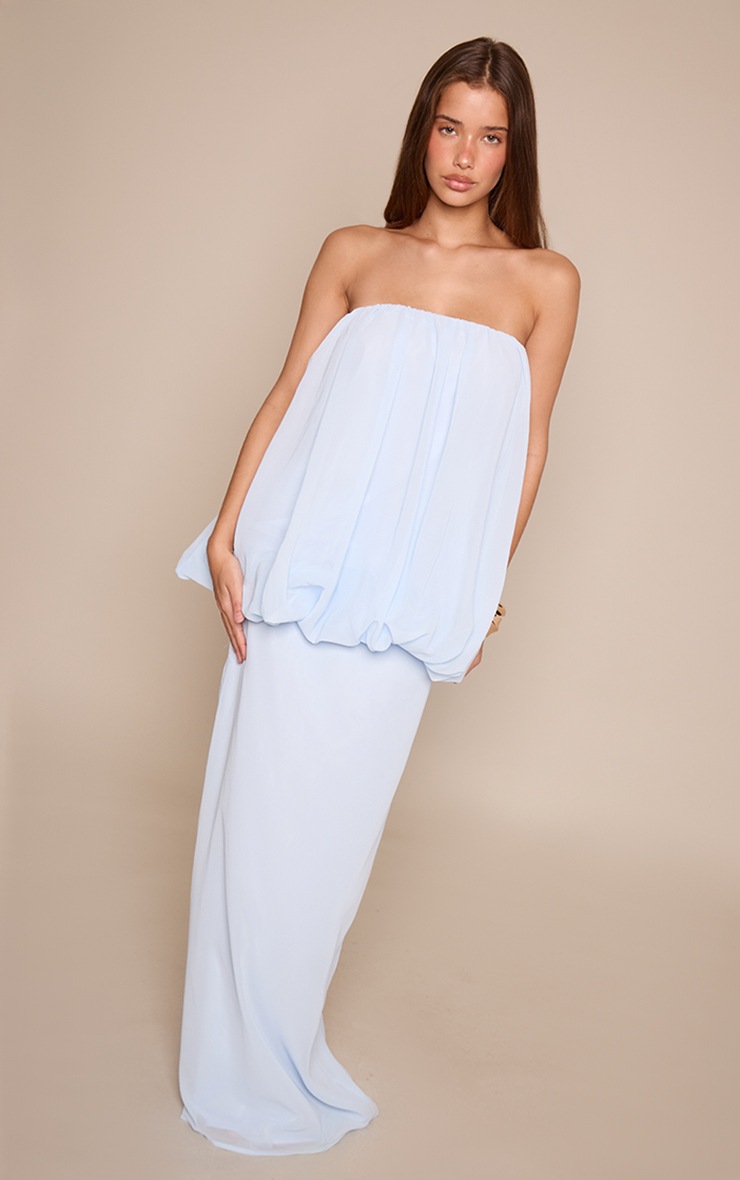 Light Blue Chiffon Mid Rise Maxi Skirt