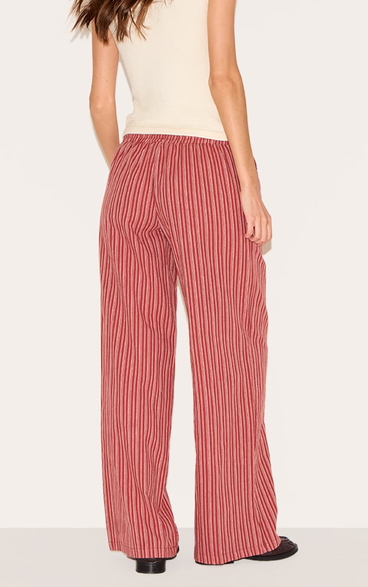 Pantalon large en coton orange brûlé à fines rayures et taille haute image 3