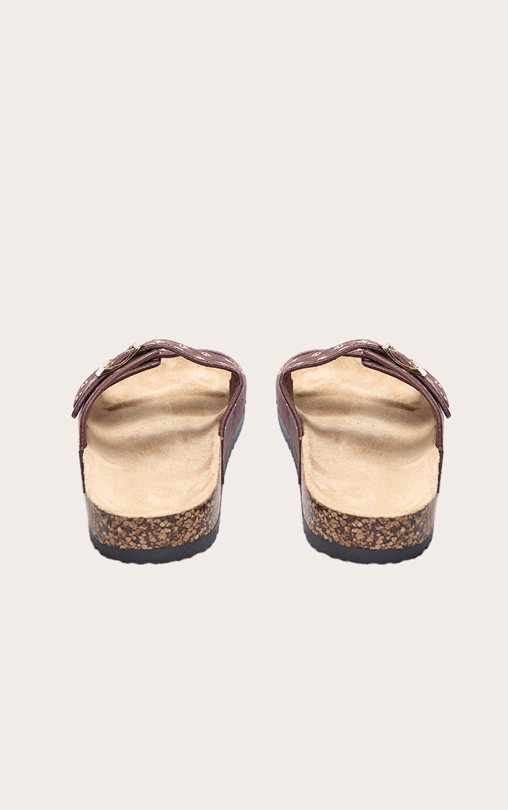 Brown Faux Suede Double Buckle Eyelet Footbed Sandals image 3