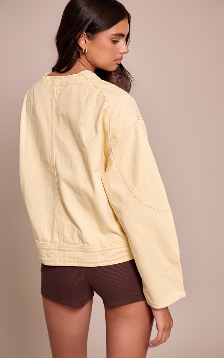 Butter Cream Round Neck Balloon Sleeve Denim Jacket image 2