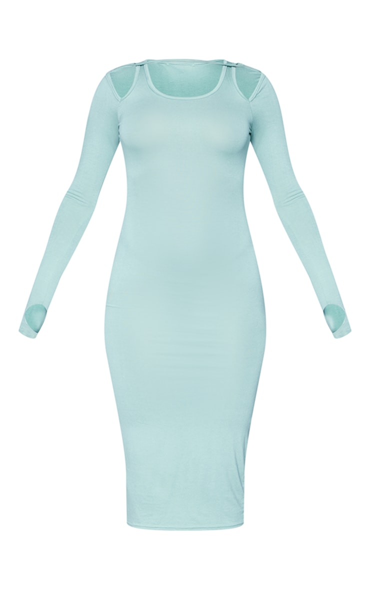 Sea Green Jersey Strap Detail Long Sleeve Midaxi Dress image 5