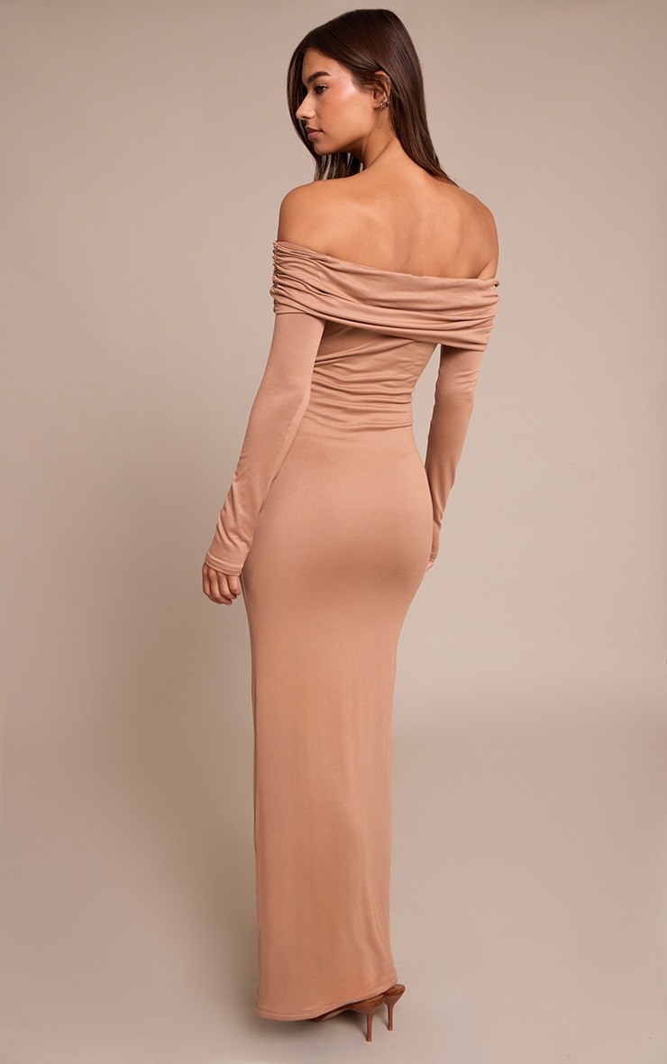 Taupe Soft Touch Jersey Bardot Maxi Dress image 2